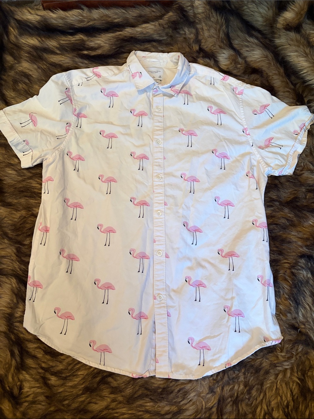Cactus Man Ricky Singh Men’s Slim Fit Pink Flamingo Shirt Size L